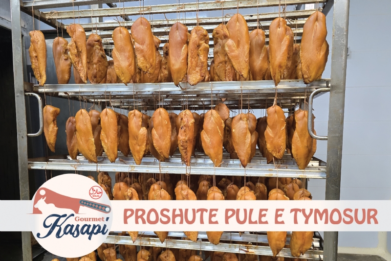 Proshute Pule e Tymosur nga Kasapi Gurmet, proshute pule e tymosur, proshute pule tradicionale, mish pule i tymosur, proshute pule artizanale, proshute e fresket pule, mish pule shqiptar, produkte te tymosura, proshute e shijshme